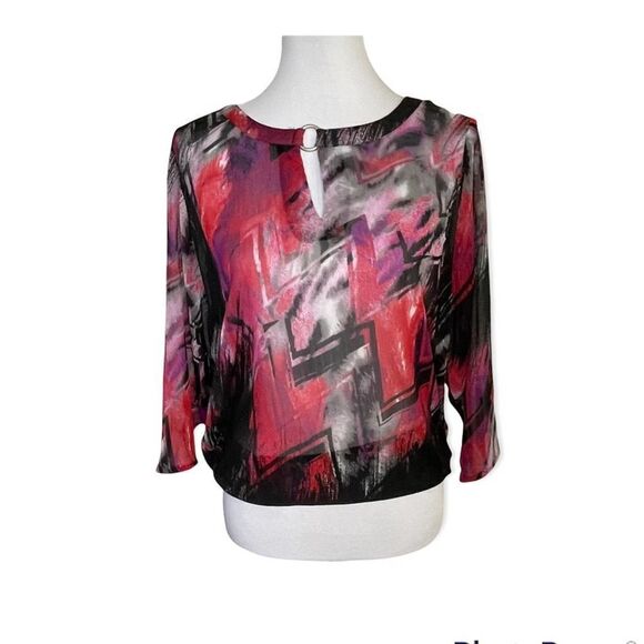 2 Biz Lightweight Printed Blouse Red Size Medium - Picture 1 of 7